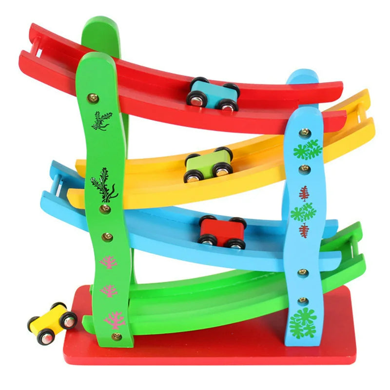 EcoToys Rennen & Spielen | Endloser Spaß - Bunte Holz-Autorennbahn