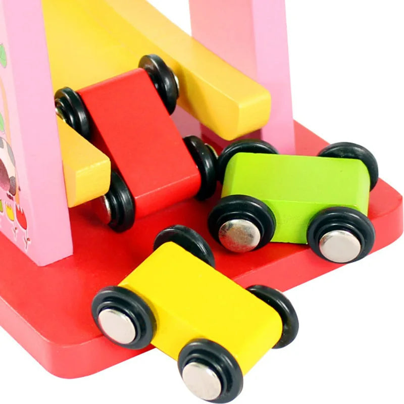 Holz-Autorennbahn für Kinder | Bunte Kugelbahn für Fahrzeuge