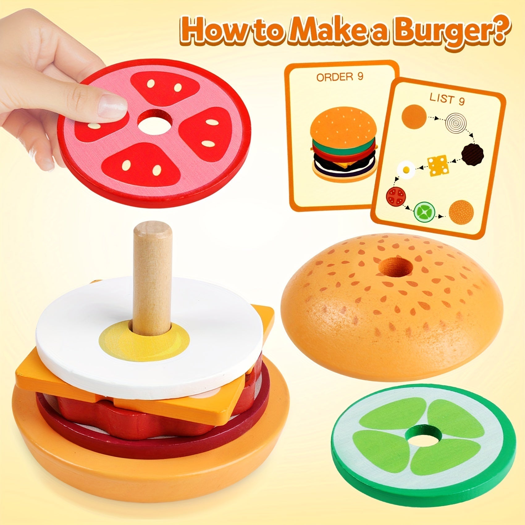 Stapelspielzeug Burger aus Holz | Montessori für Kinder