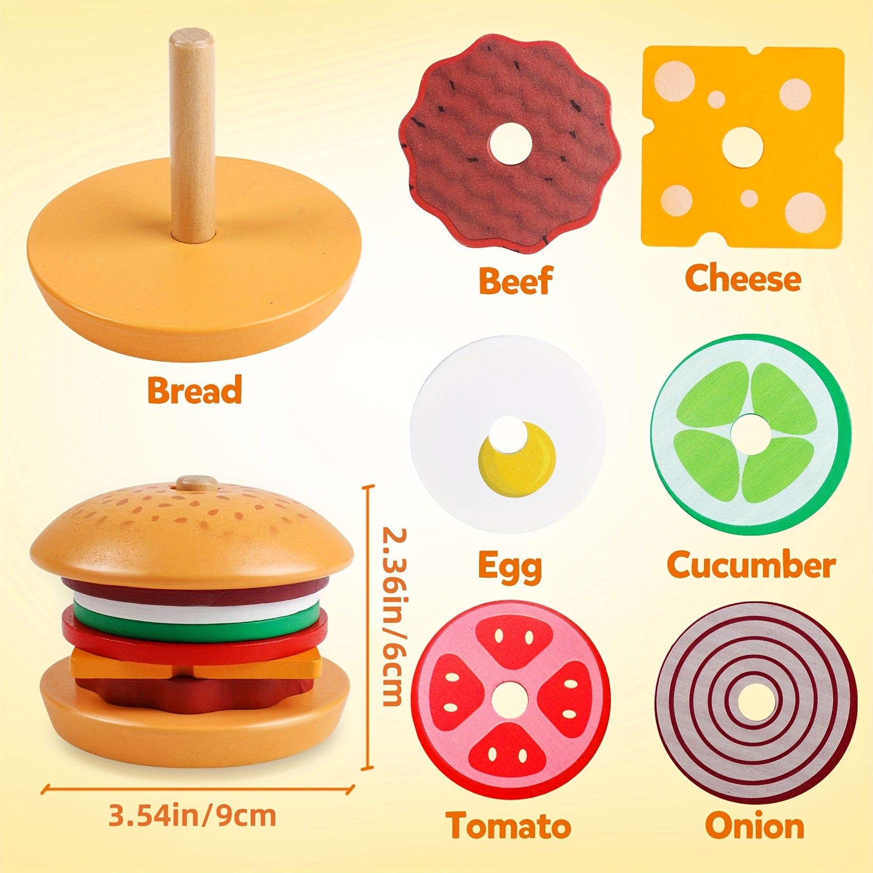 Stapelspielzeug Burger aus Holz | Montessori für Kinder