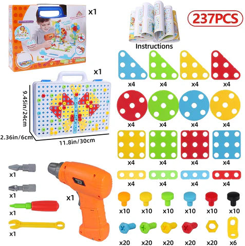 STEM Bauset für Kinder mit Akkubohrer | 237 Teile ConstructoKids